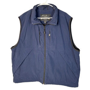 Eddie Bauer Mens L Full Zip Outfitter Hiking Vest 100% Nylon Fleece Lined Blue